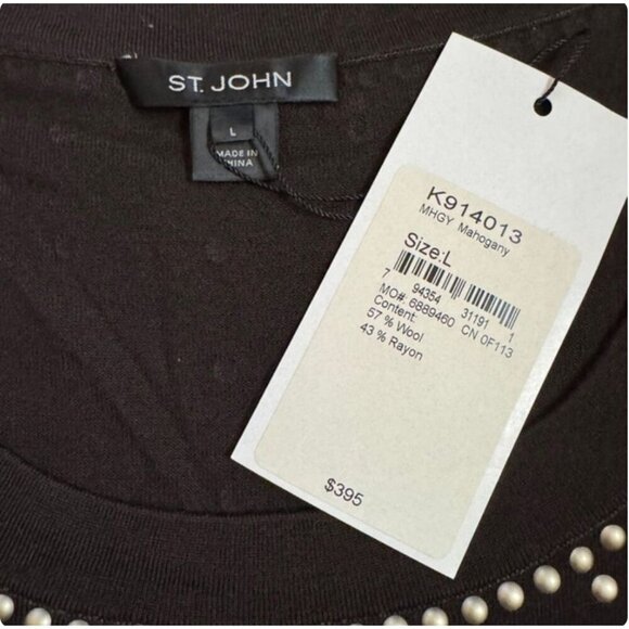 St. John Large Studded Sweater Set Cardigan & Vest Mahogany Brown NWT MSRP $1090 - Picture 9 of 11